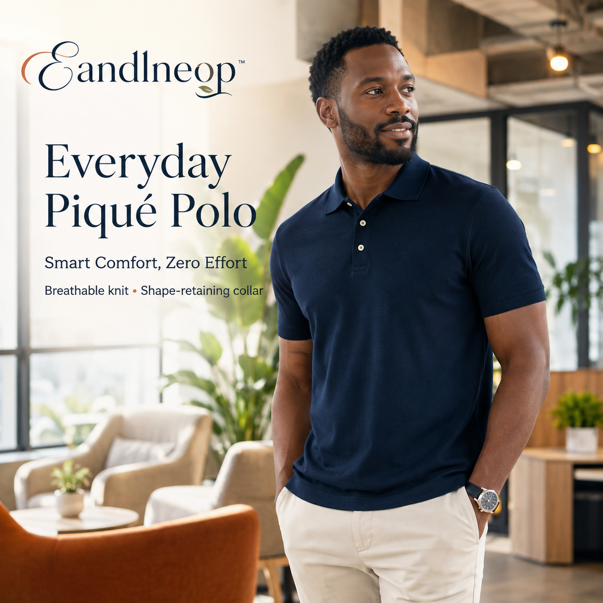 Eandlneop™ Men’s Everyday Piqué Polo Shirt – Short-Sleeve Business Casual Golf and Work Polo