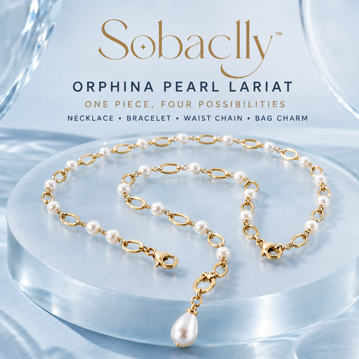Sobaclly™ Orphina Convertible Pearl Lariat Chain – 4-in-1 Multiway Jewelry