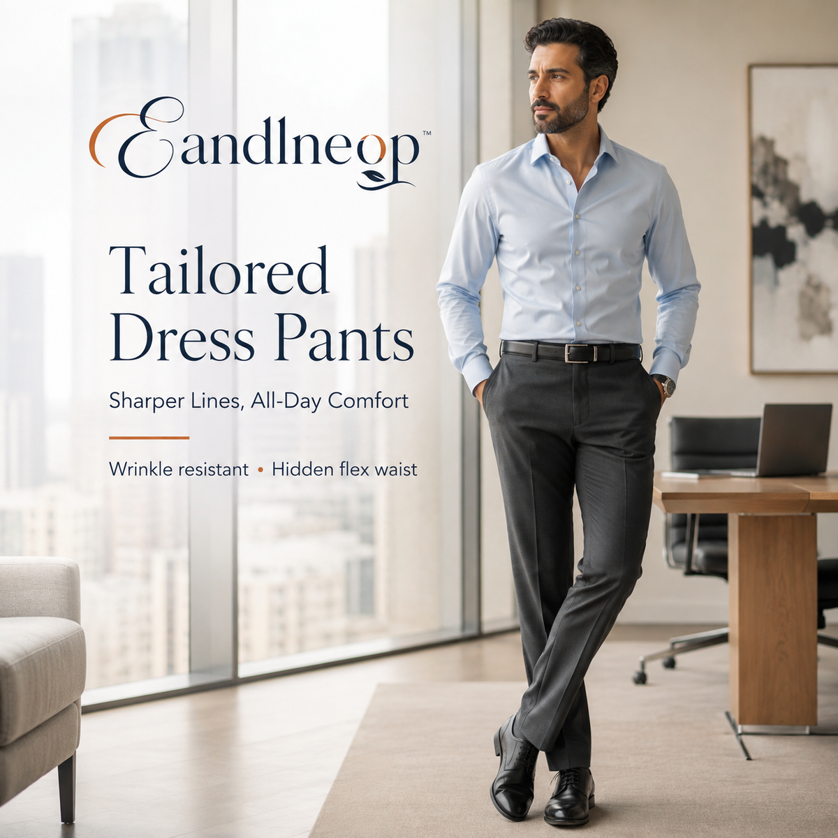Eandlneop™ Men’s Tailored Stretch Dress Pants – Wrinkle-Resistant Office Trousers