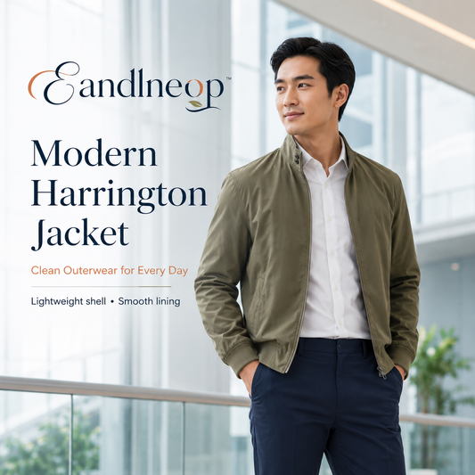 Eandlneop™ Men’s Modern Harrington Jacket – Lightweight Business Casual Bomber Jacket