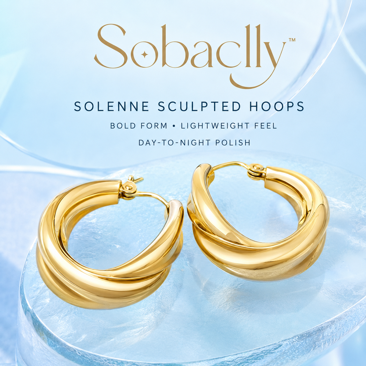 Sobaclly™ Solenne Sculpted Hoop Earrings – Chunky Gold Statement Hoops