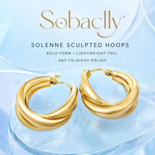 Sobaclly™ Solenne Sculpted Hoop Earrings – Chunky Gold Statement Hoops