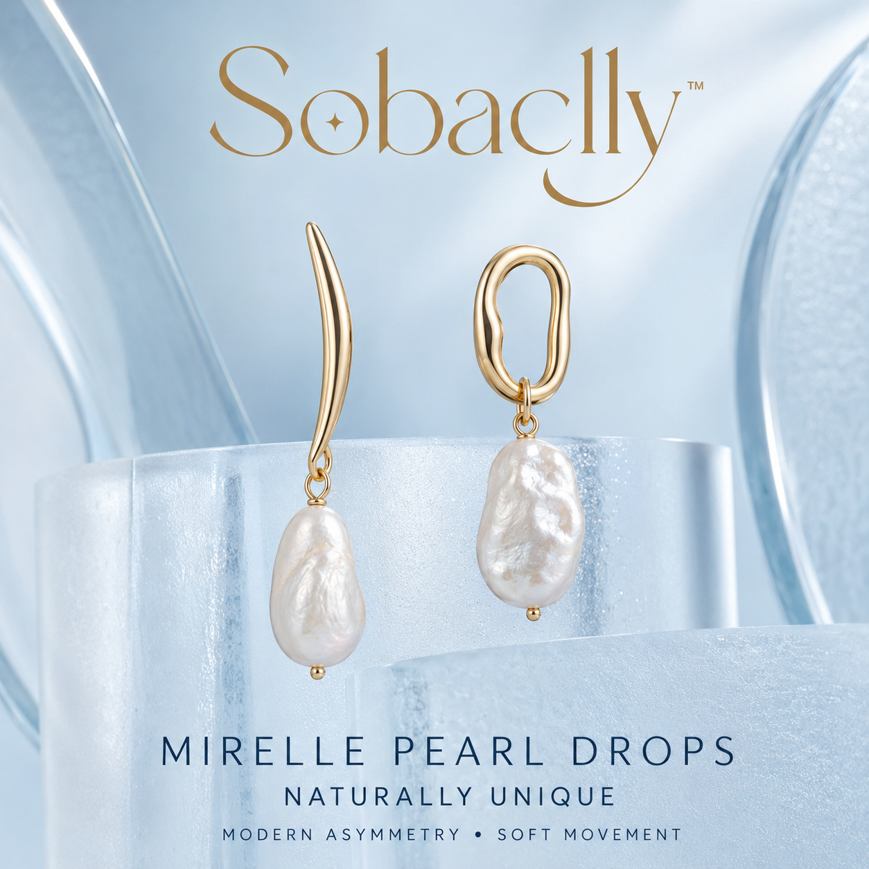 Sobaclly™ Mirelle Asymmetric Pearl Drop Earrings – Mismatched Gold Jewelry