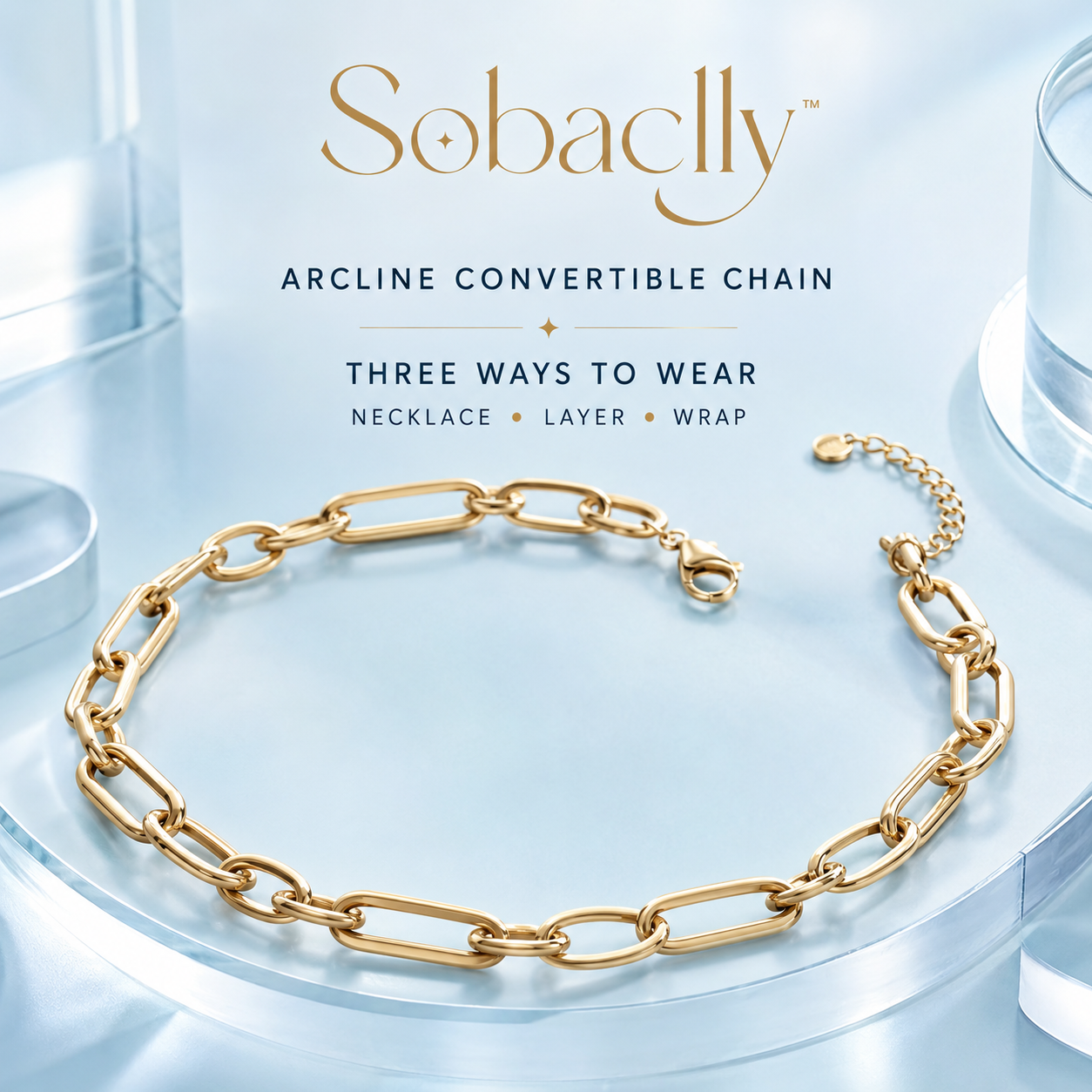 Sobaclly™ Arcline Convertible Paperclip Chain – 3-in-1 Gold Necklace & Bracelet