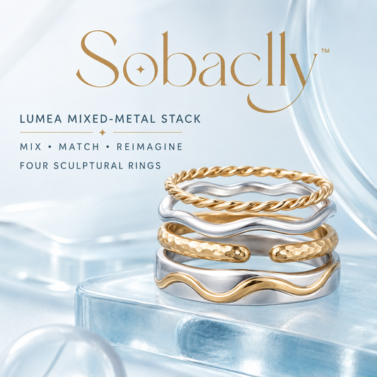 Sobaclly™ Lumea Mixed-Metal Stack Ring Set – Gold & Silver Sculptural Rings