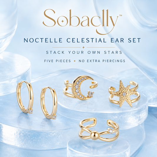 Sobaclly™ Noctelle Celestial Ear Cuff Set – Moon, Star & Mini Hoop Jewelry
